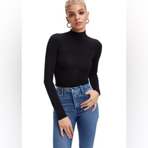 SUNDAY BEST Black Ribbed Crop Turtleneck Top (M)